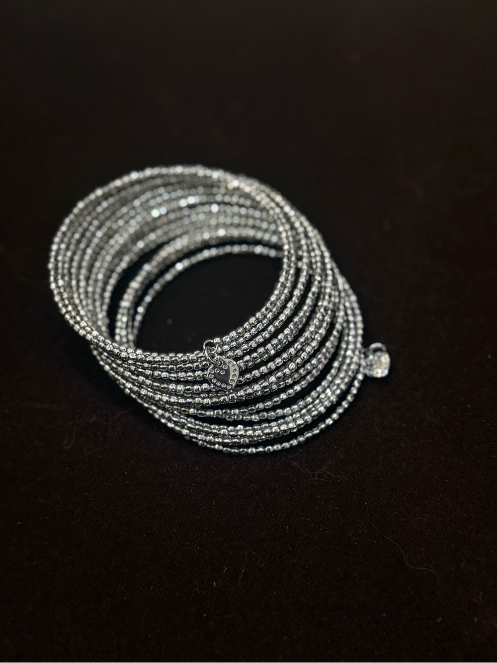 Stella & Dot Silver Beaded Wrap Bracelet with Heart Charm - Women Jewelry